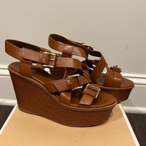 Michael Kors Brown Luggage Leather Platform Wedge Shoe
